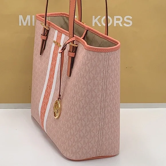 MICHAEL KORS JET SET TRAVEL MEDIUM CARRYALL TOTE SHERBERT MULTI COLOR - Picture 6 of 16